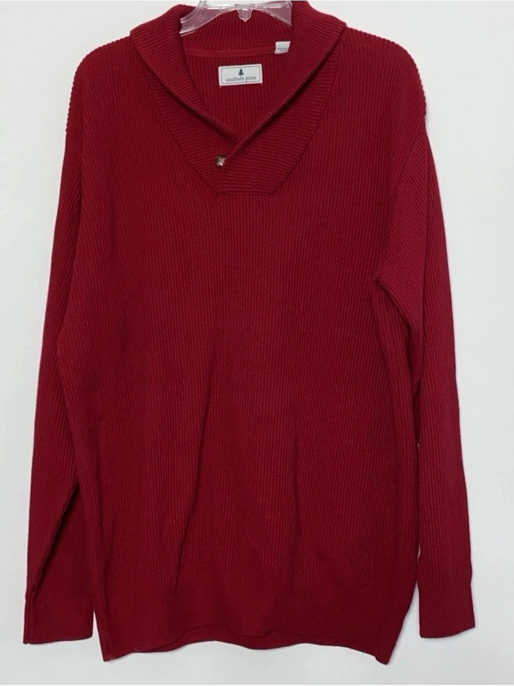 Southern Pines Sweater Shawl Collar Pullover Red 100% Cotton Mens XL Dad Grandpa